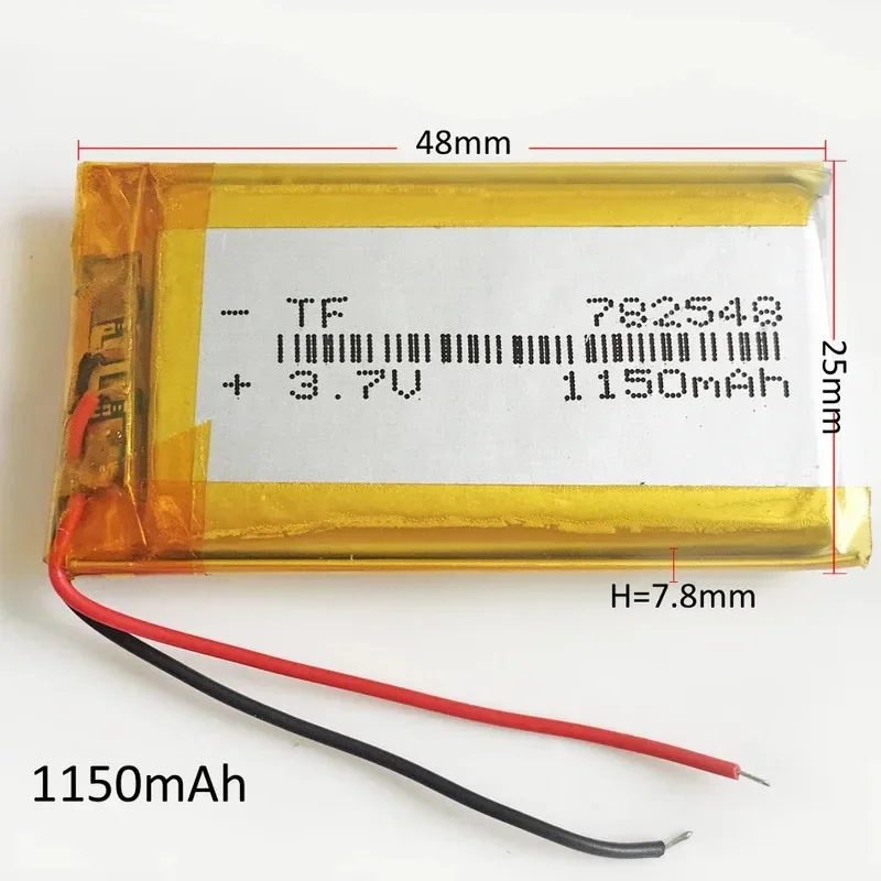 10 PCS 3.7V 1150mAh Lithium Polymer LiPo Rechargeable Battery 782548    Cells For DVD PAD Speaker Tablet pc Power bank 7.8*25*48