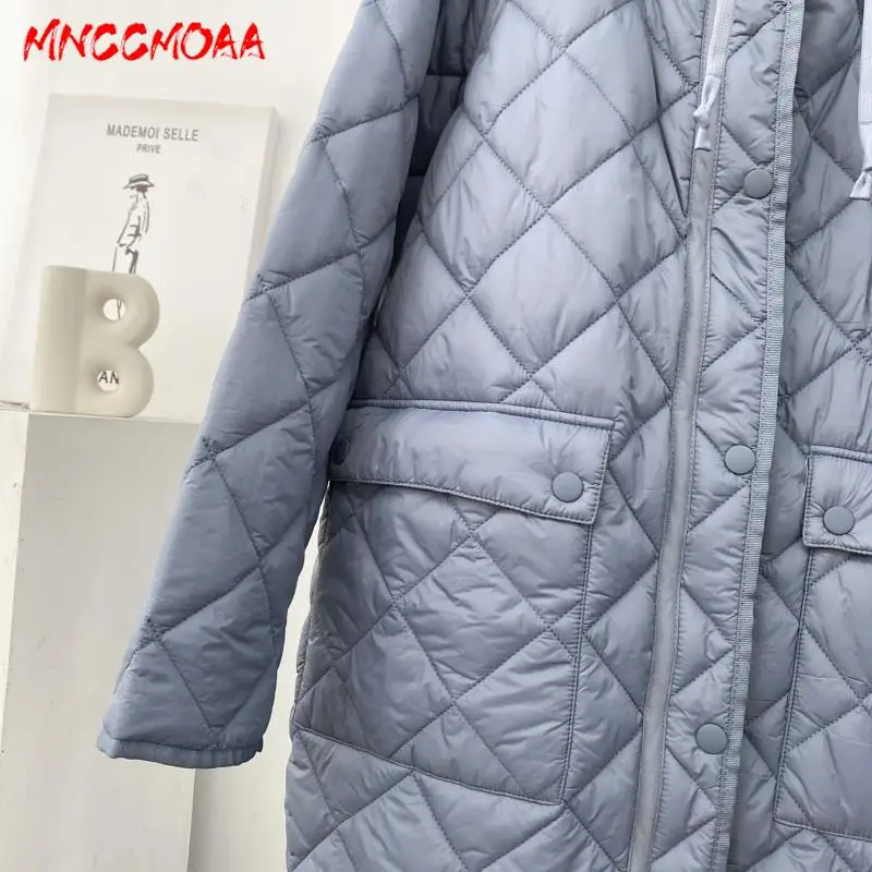 MNCCMOAA-Women\'s Vintage Plaid Hooded Parkas, Casual Coat, Loose Tops, Outerwear, High Quality, Autumn, Winter Fashion, 2024