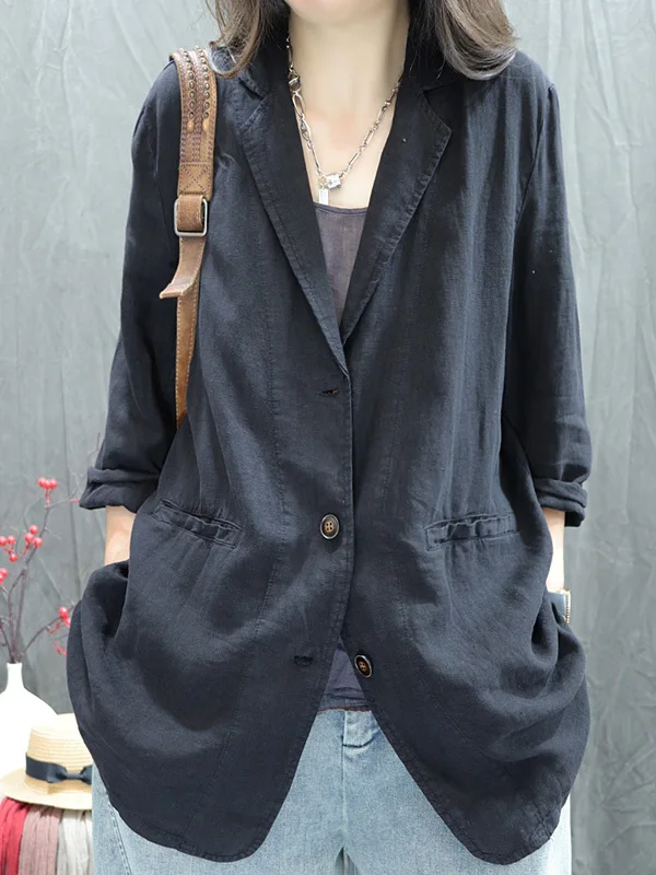 2026 Autumn New Style Women's Casual Pure Color Linen Long Sleeve Retro Fashionable Versatile Suiting Jacket Classic All-Match