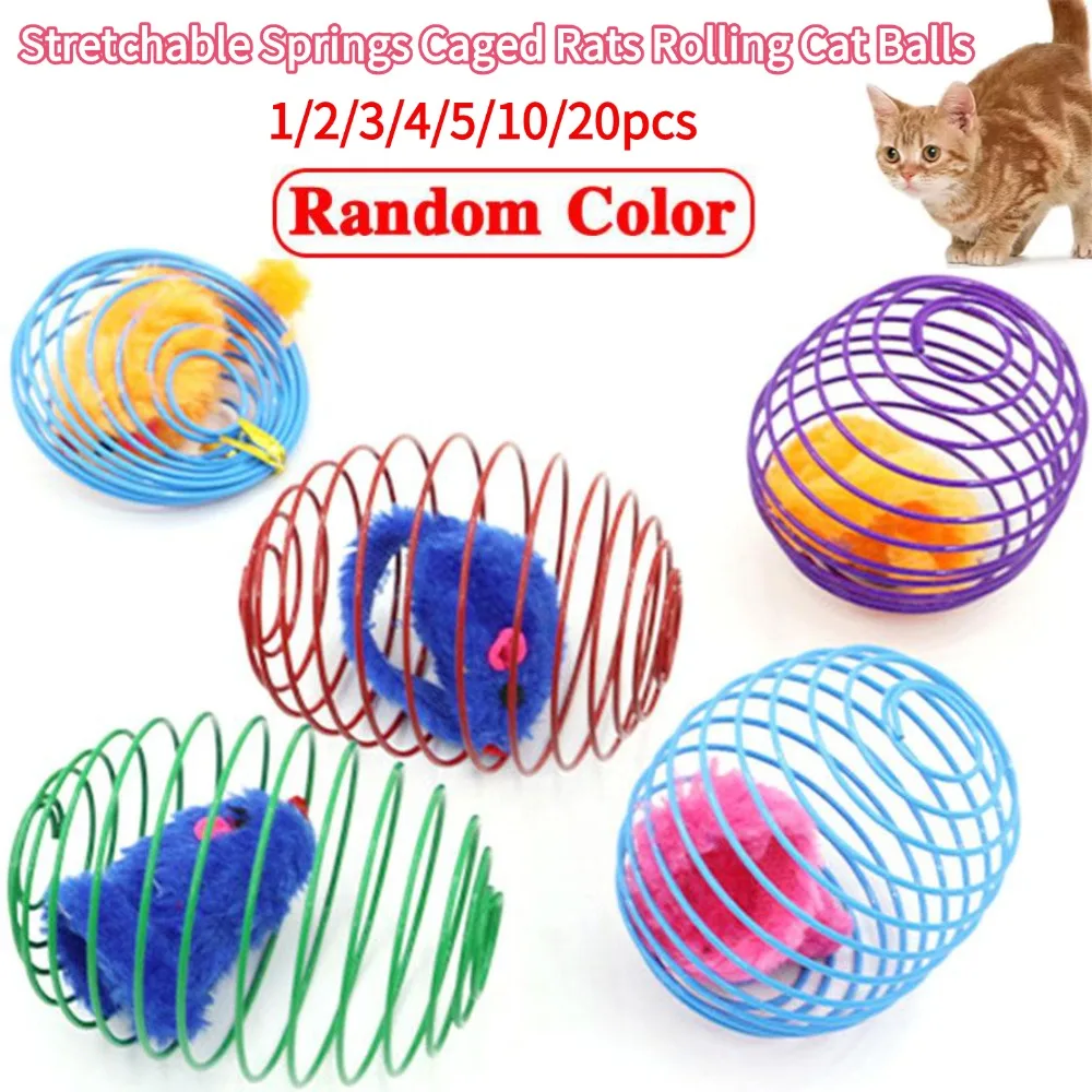 Katzenspielzeugbälle, lustige dehnbare Federn, interaktive Käfigratten, rollende Katzenbälle, zufällige Farbe, Katzen-Maus-Spielzeug, Katzenzubehör