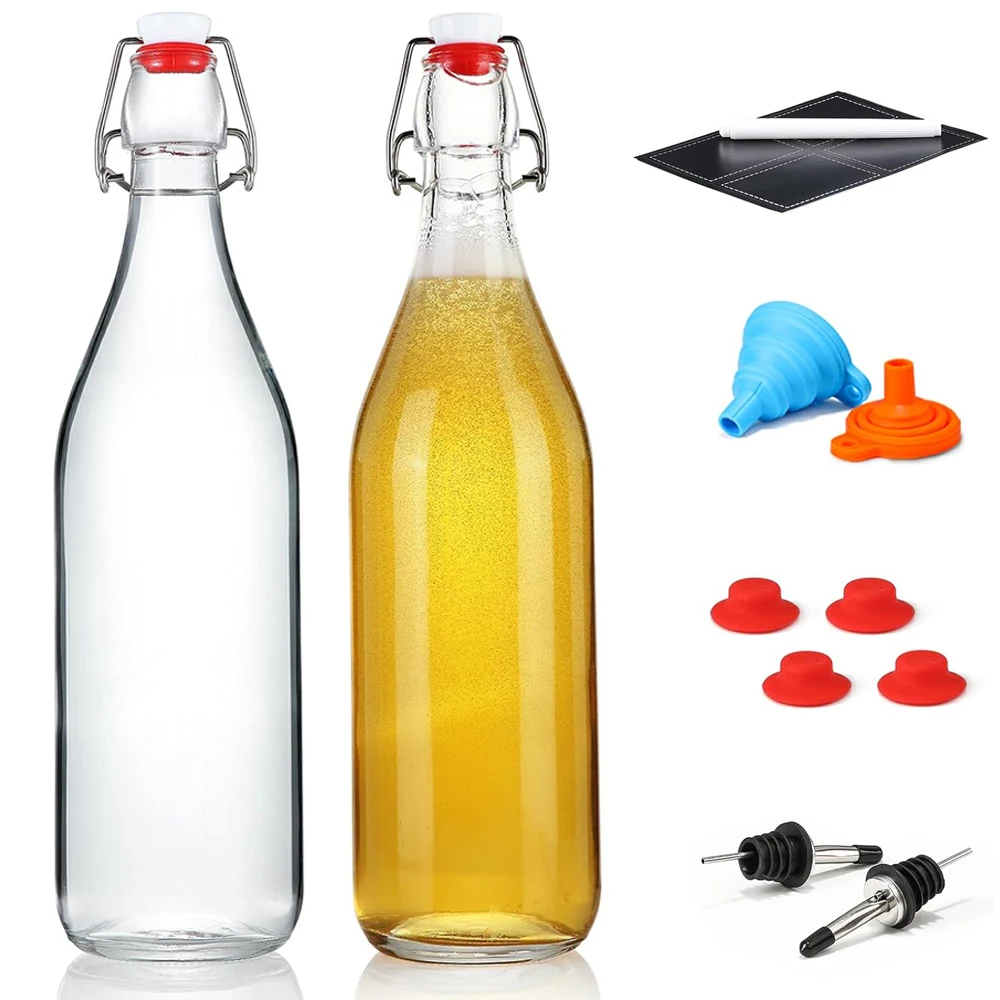 Botellas de vidrio con tapa oscilante de 1L, tapas herméticas, botella de elaboración con tapa abatible para fermentación, Kombucha, hidromel, vinagre, cerveza, Kefir