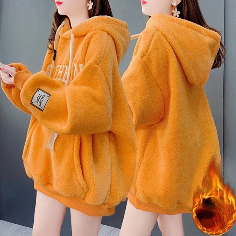 

Autumn Winter Women's Jacket Fur Hoodies Sportswear Sweatshirts Y2k Harajuku Loose Warm Tops Korean Fashion Coats