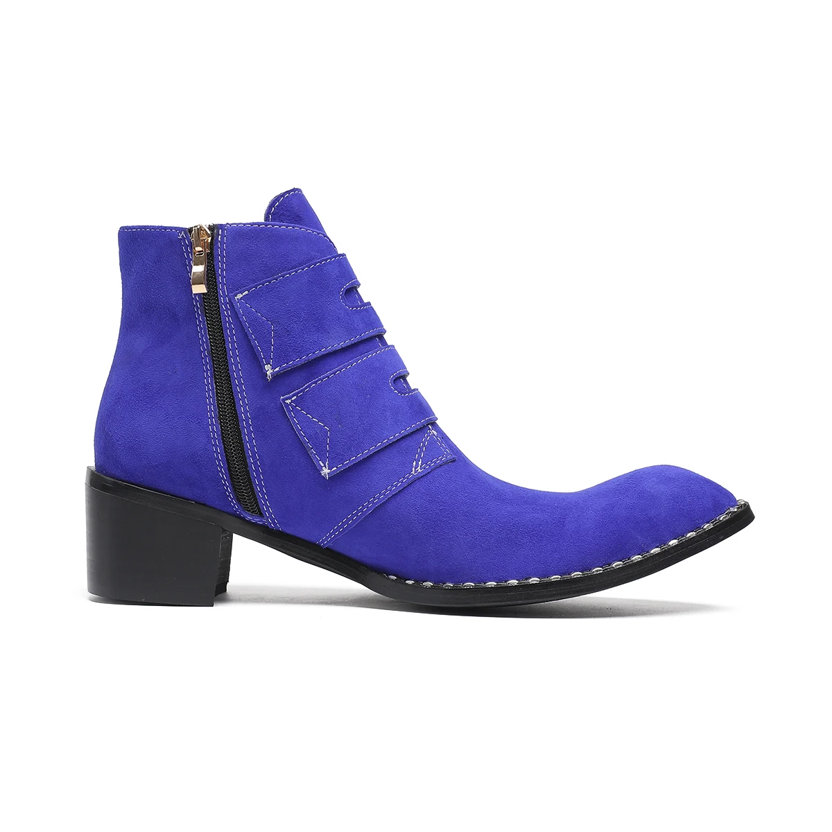 Suede Leather Men Botas Para Hombre Cowboy Ankle Boots 4 Buckles Motorcycle Short Stage Boots Studded Zipper Men Shoes Zapatos