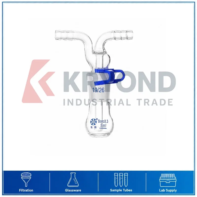 Glass Gas Washing Bottle 5mL Ground Joint 19/26 Plastic Clip Laboratory Glassware Sampling Container Research Series Apparatus