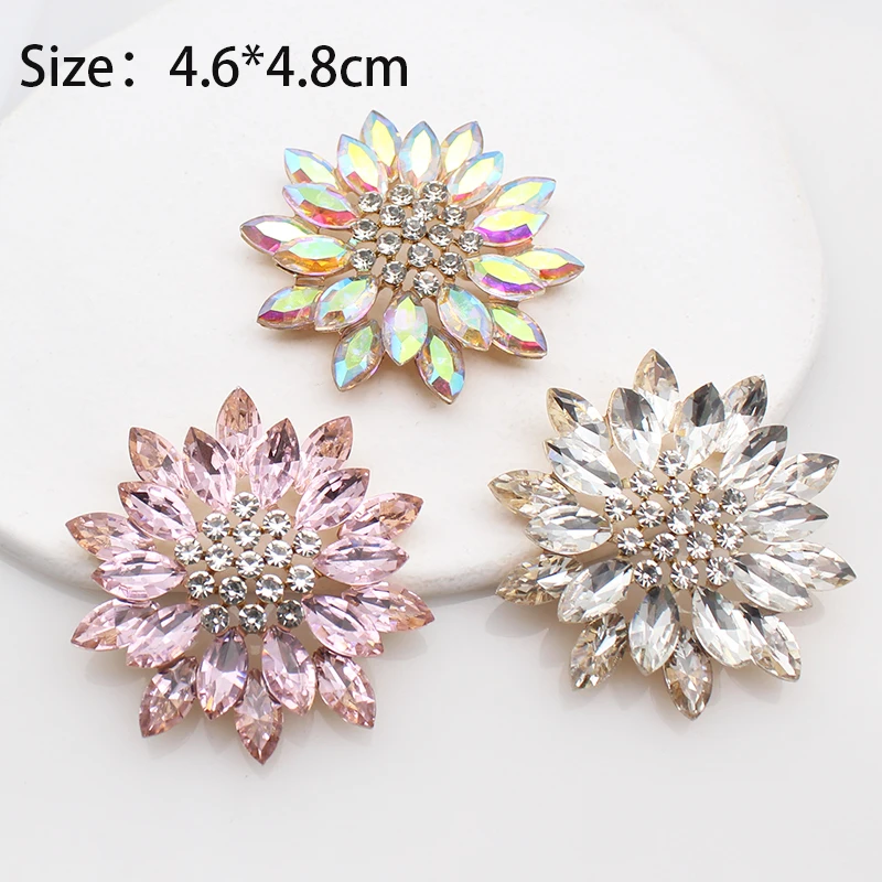 2pcs New Large Luxury Crystal Sunflower Rhinestone Button DIY Hollow Metal Clothing Sewing Decoration Accessories