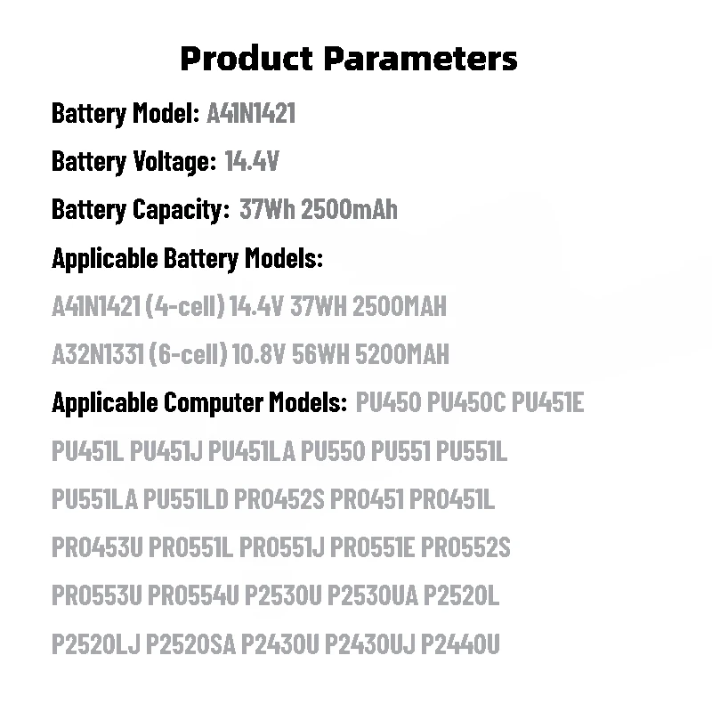 بطارية كمبيوتر محمول عالية الجودة 14.4 فولت 2500 مللي أمبير A41N1421 لأجهزة Asus Asus AsusPRO P2420LA P2420LJ P2420 P2420L P2440U P2520L P2520LA P2440UQ