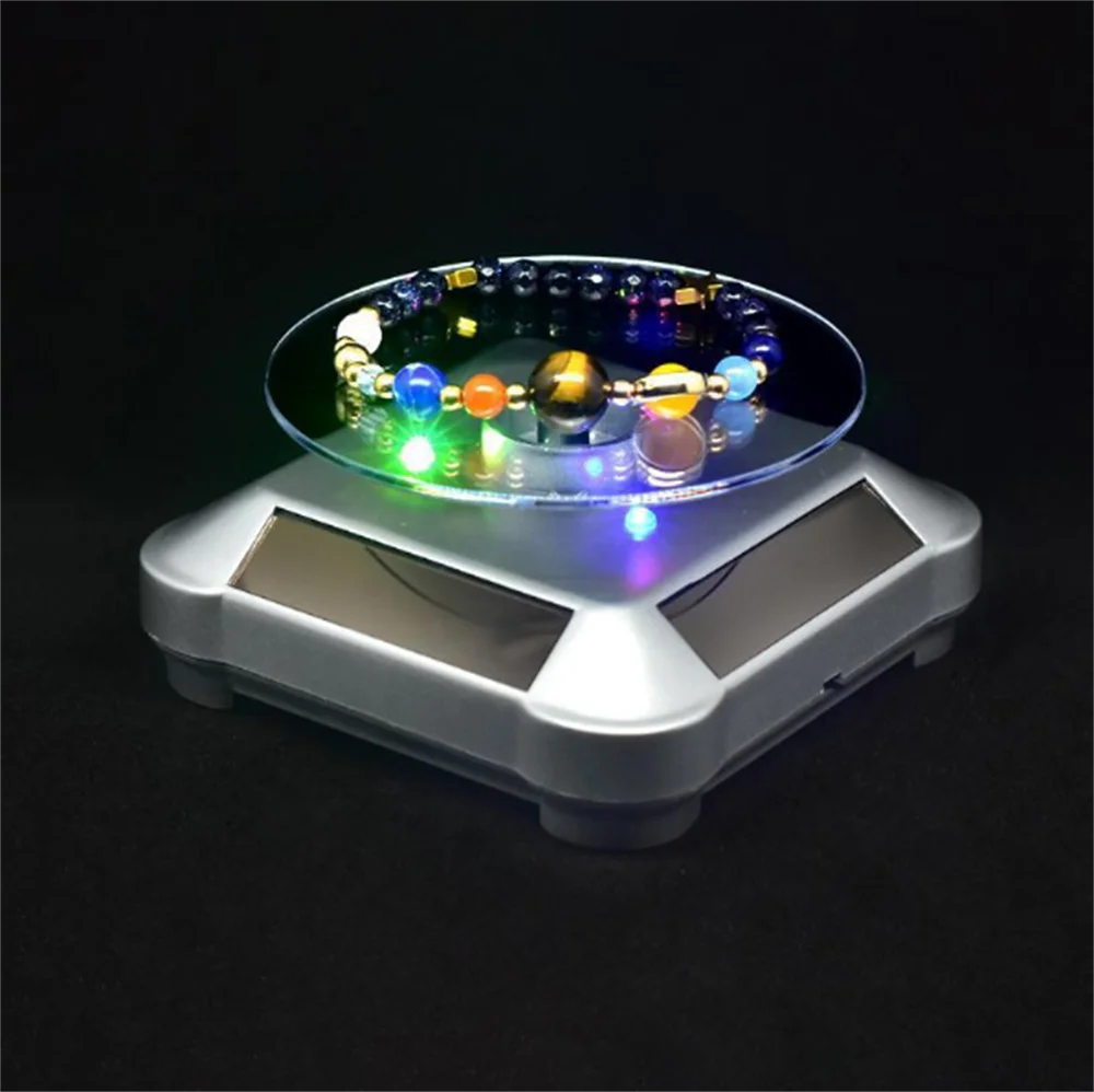 Turntable 360°Rotating Stand Solar Power Jewelry Spinner Watch Hobby Collection Shelf Rotating Display Multicolor