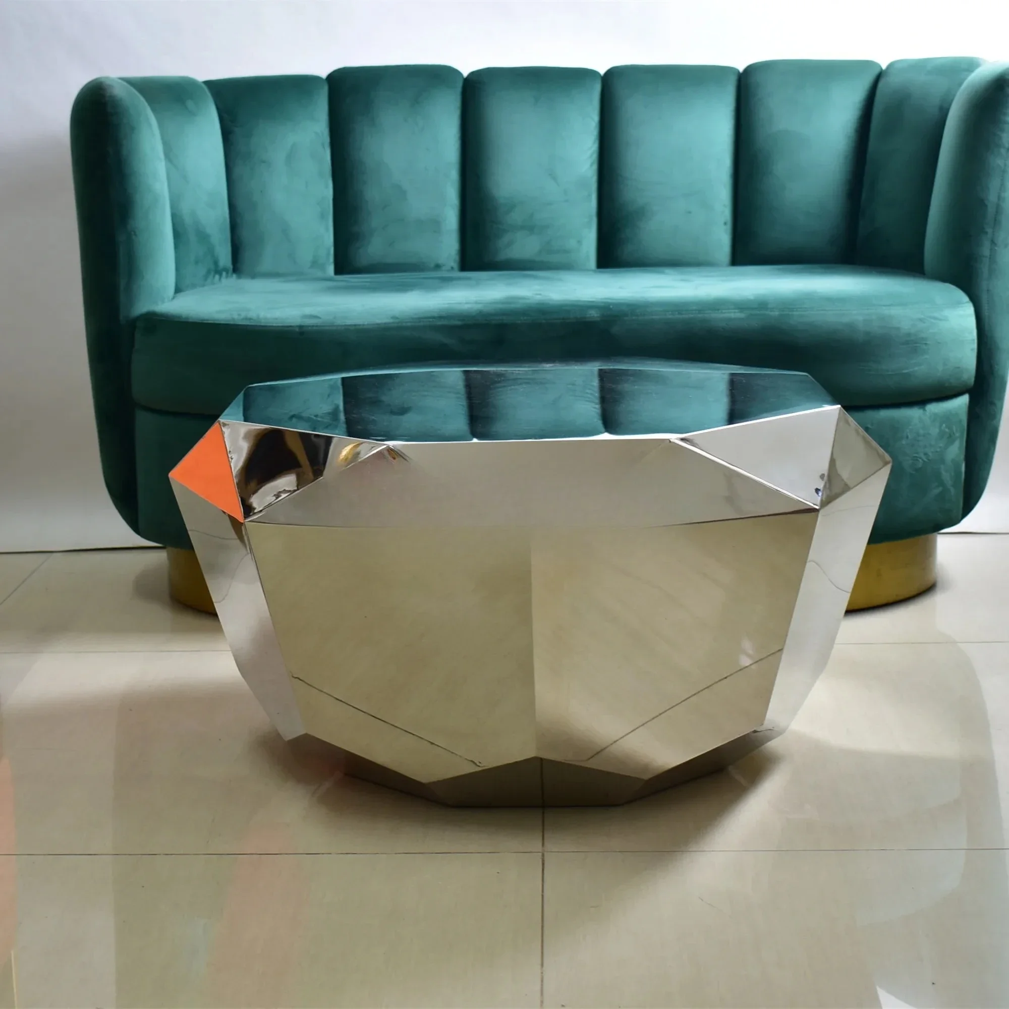 

AAModern Simple Living Room Model Room Special-shaped Tea Table Light Luxury Stainless Steel Mirror Coffee Table
