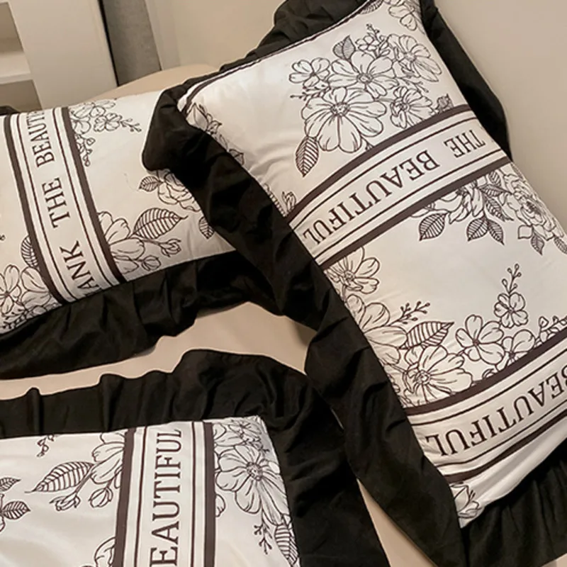 Imagem -05 - Conjunto de Cama Estampado de Flores e Plantas em Renda para Meninas Cama Confortável Capa de Edredão Lençol Fronha Moda Coreana Rainha