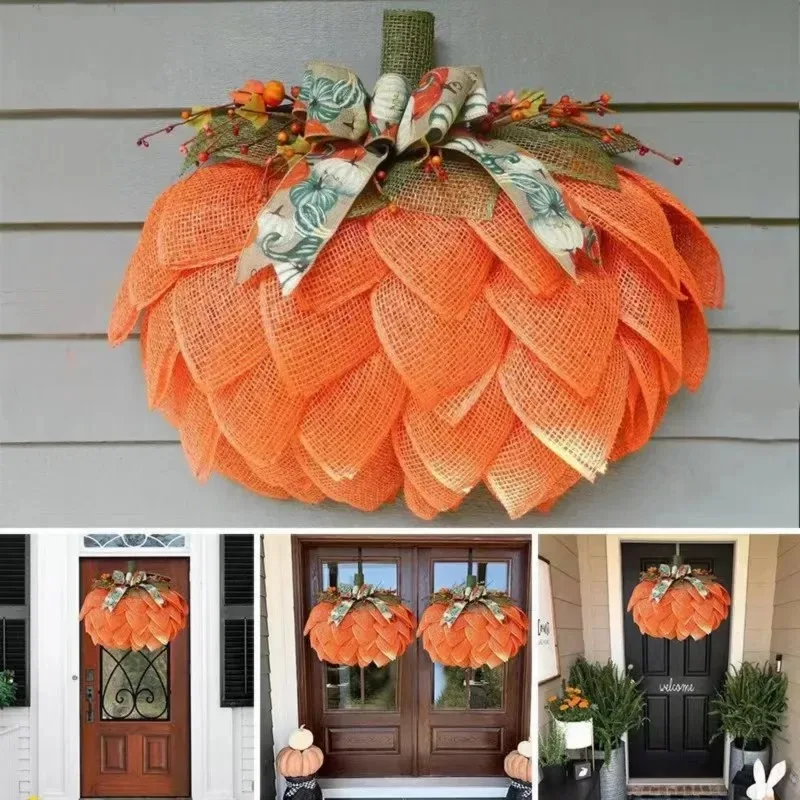 Autumn Pumpkin Wreaths Christmas Party Door Hanging Window Wreath Pumpkin Decor Harvest Festival Garland Thanksgiving Wreath