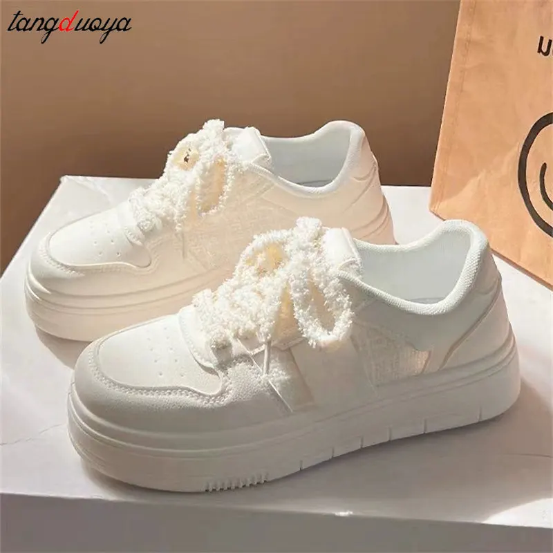 2024 New Style white pink Cute Women\'s Shoes Platform sneakers Versatile Kawaii Women Shoes Women Harajuku Casual Vulcanize Shoe