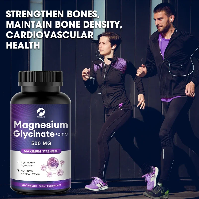 Kexinsh Magnesium Glycinate Capsules Supplement 500mg Magnesium and Zinc Capsules High Absorption Bone Support Health Care