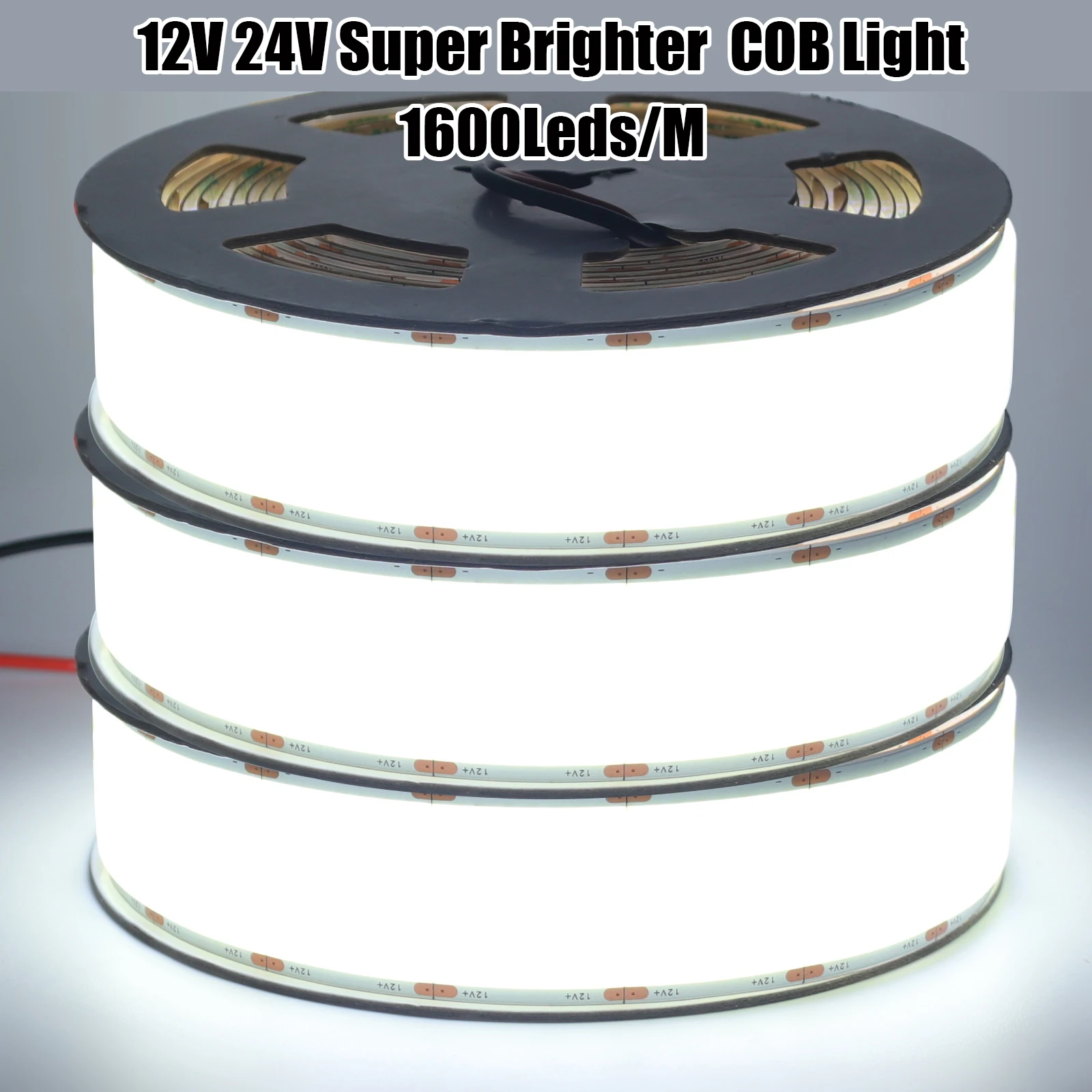 High Brighter 1600Leds/M COB Strip Warm/Natural White 3000K 4000K 6000K Flexible Ribbon Rope LED Light DC 12V 24V