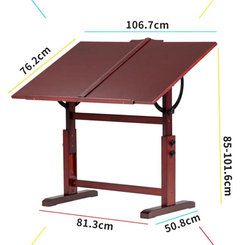 Retro black walnut color extra large professional waterproof painting table lifting sketch art student painting table drawing