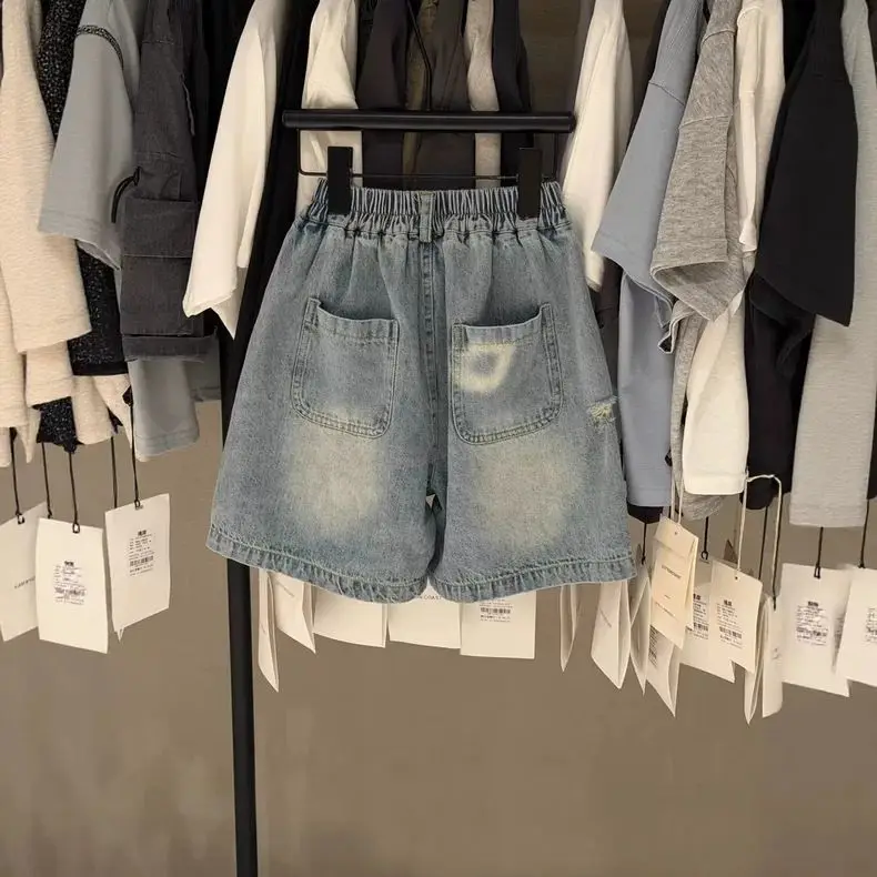 2026 Summer Korean style Western style denim ripped shorts for boys and girls