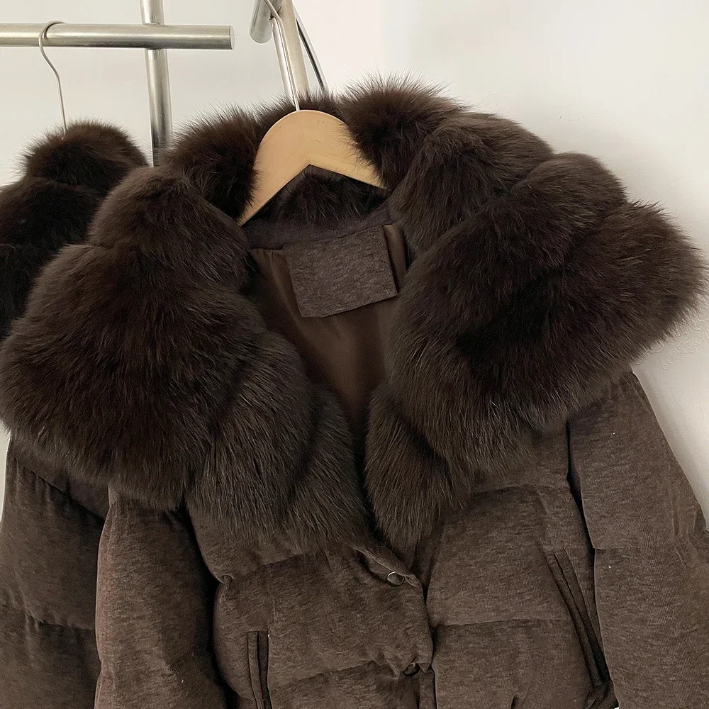 OFTBUY Neue Winter-Baumwolljacke mit Echtfuchs-Pelzkragen, Kurze Bomberjacke für Damen, Daunenjacke für Frauen – Detail 4