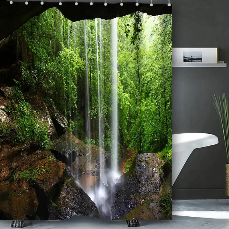 

Beautiful Waterfall Bathing Curtain Bathroom Shower Curtain Waterproof With 12 Hooks Home Deco Free Ship