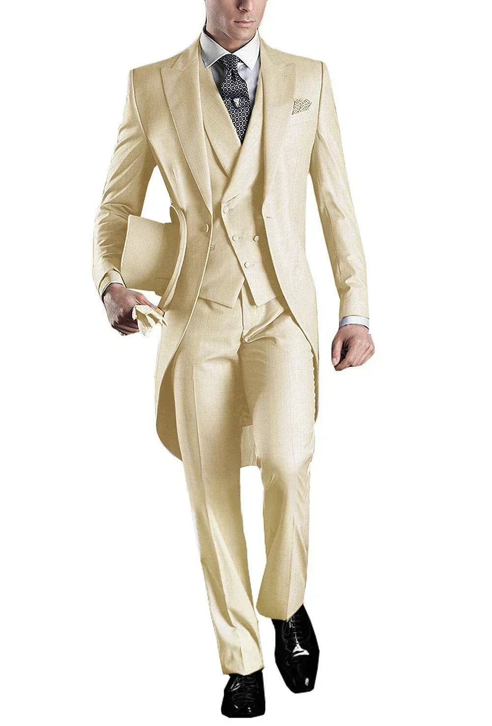 Temperament Long Sleeves Buttons Evening Dress Delicate V-Neck men's Suit for Weddin Man Suit ( Jacket+Pants +coat) Party Gowns