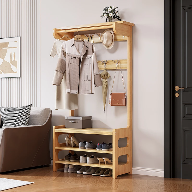 coat rack for shoe change, integrated solid wood combination, floor hanging, hanger.