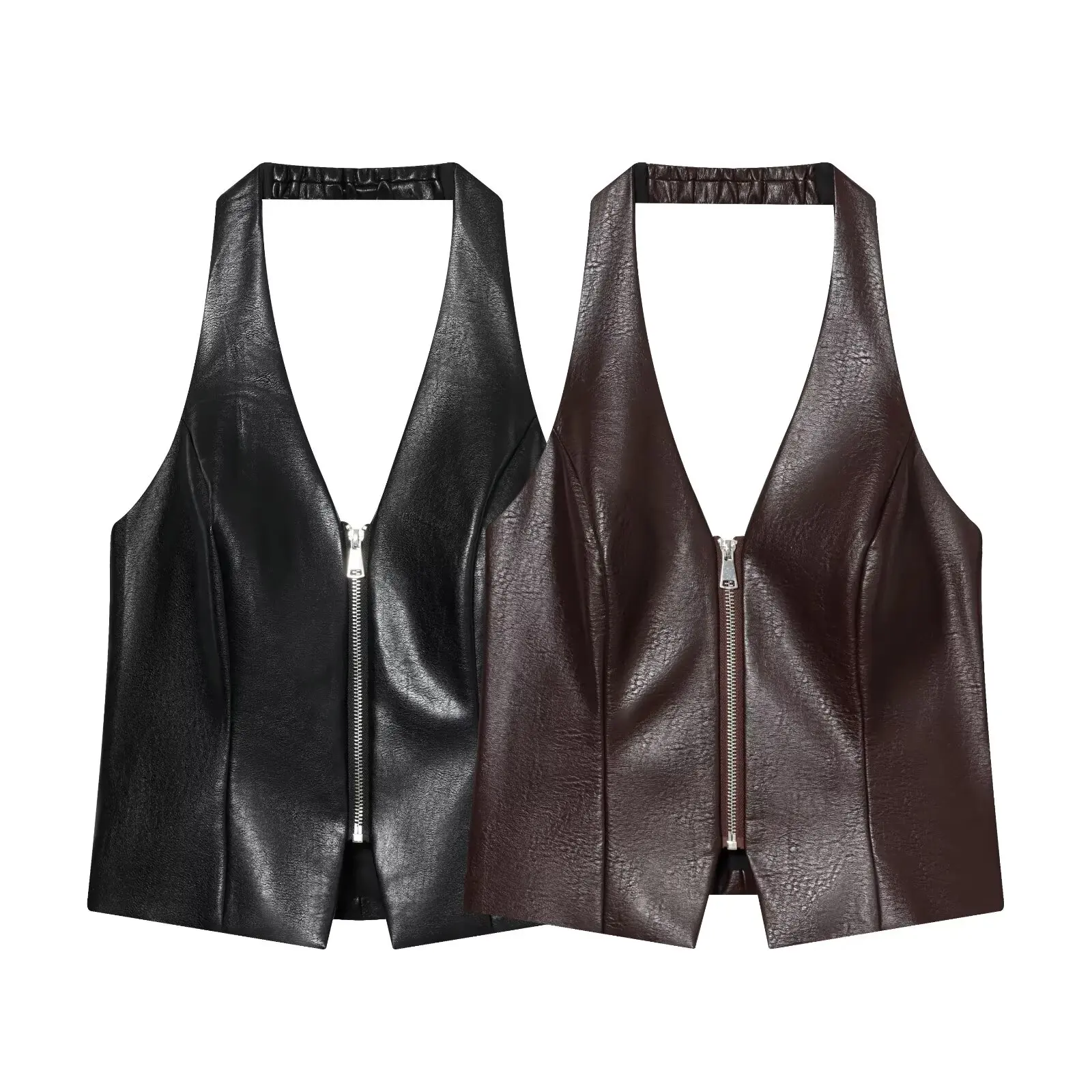 Sexy American Style Hot Girl V-neck PU Leather Strap Hanging Neck Cool Sweet Internet Famous Outerwear Inner Match Backless