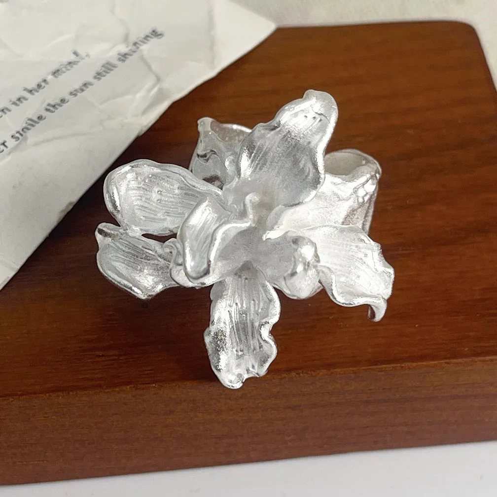 925 Sterling Silver Rings For Women Geometric Fine Jewelry Finger Adjustable Simple Big Flower CZ Ring For Party Birthday Gift