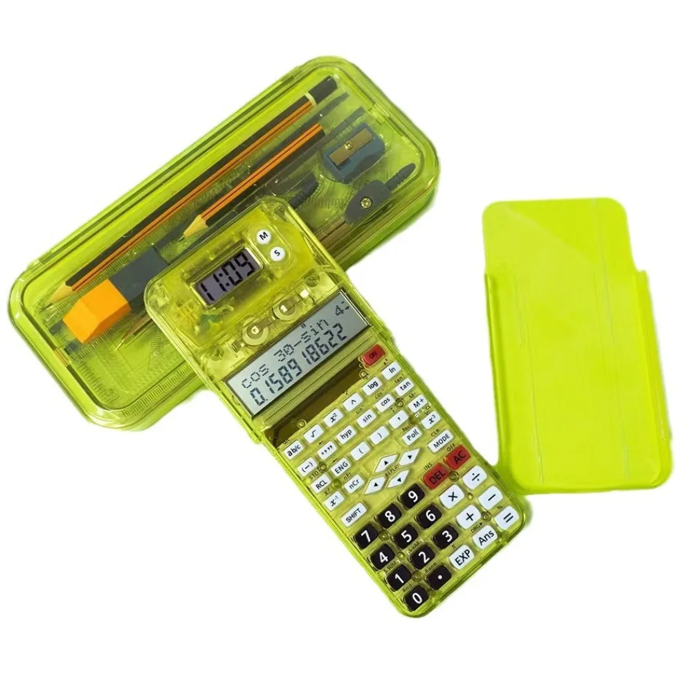 Calculator Popular Function Calculator With Time Display Transparent Pencil Case For Study Examination Office