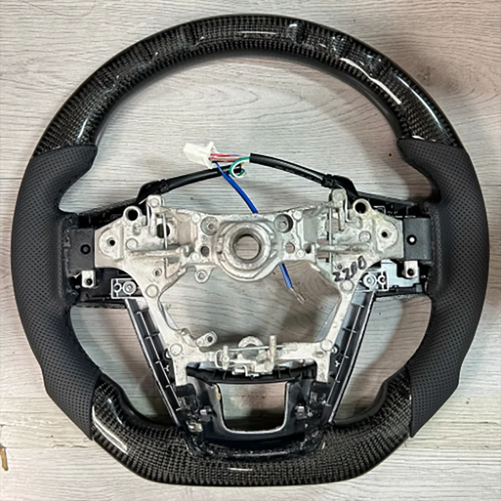 

Hyrax Carbon Fiber Perforated Leather Black Stitching With Key Button Steering Wheel Aseembly For Toyota