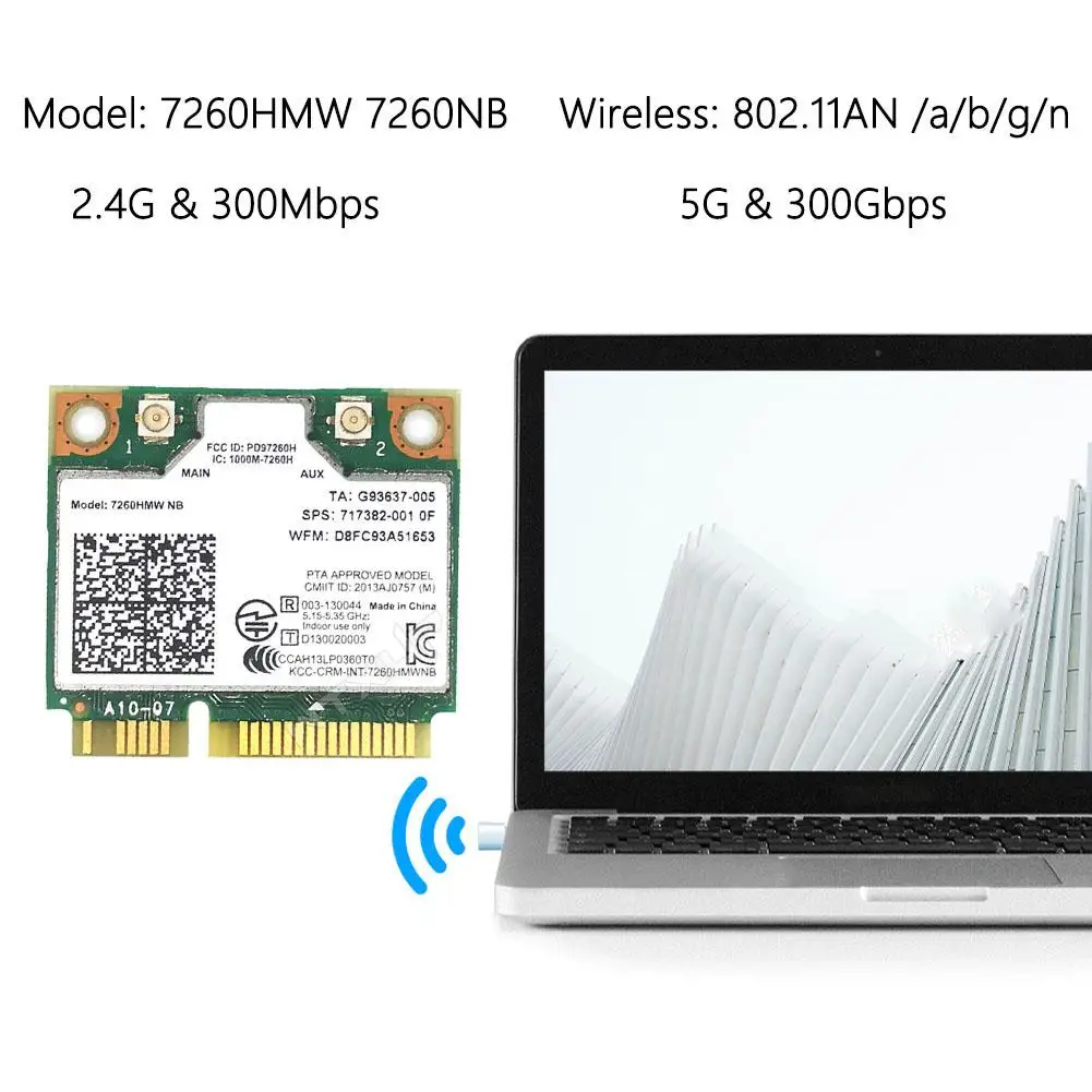 Wireless Network Card For 7260hmw Mini Pci-e 7260 Dual Band 2.4g/5ghz Wlan Wifi Bluetooth 4.0 802.11ac/a/b/g/n For Pc T5h8