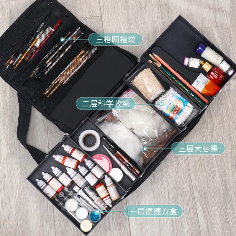 Multilayer Clapboard Cosmetic Bag Case Beauty Salon Tattoos Nail Art Tool Bin Women Makeup Organizer Large Capacity Bag