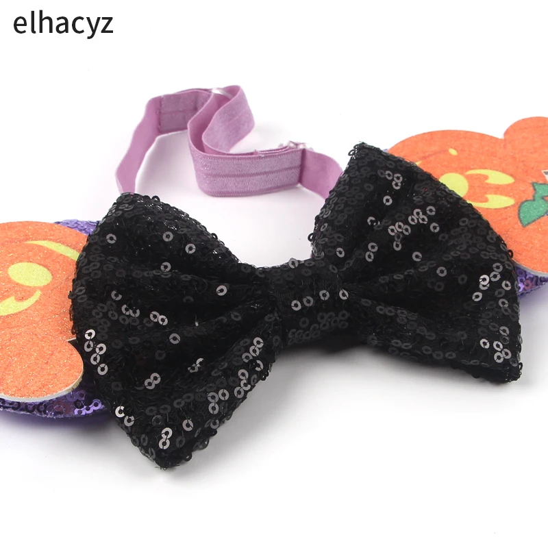 2024 Newest Halloween Disney Mickey Mouse Ears Adjustable Elastic Headbands For Girls Sequins Hair Bow Festival Party Cosplay