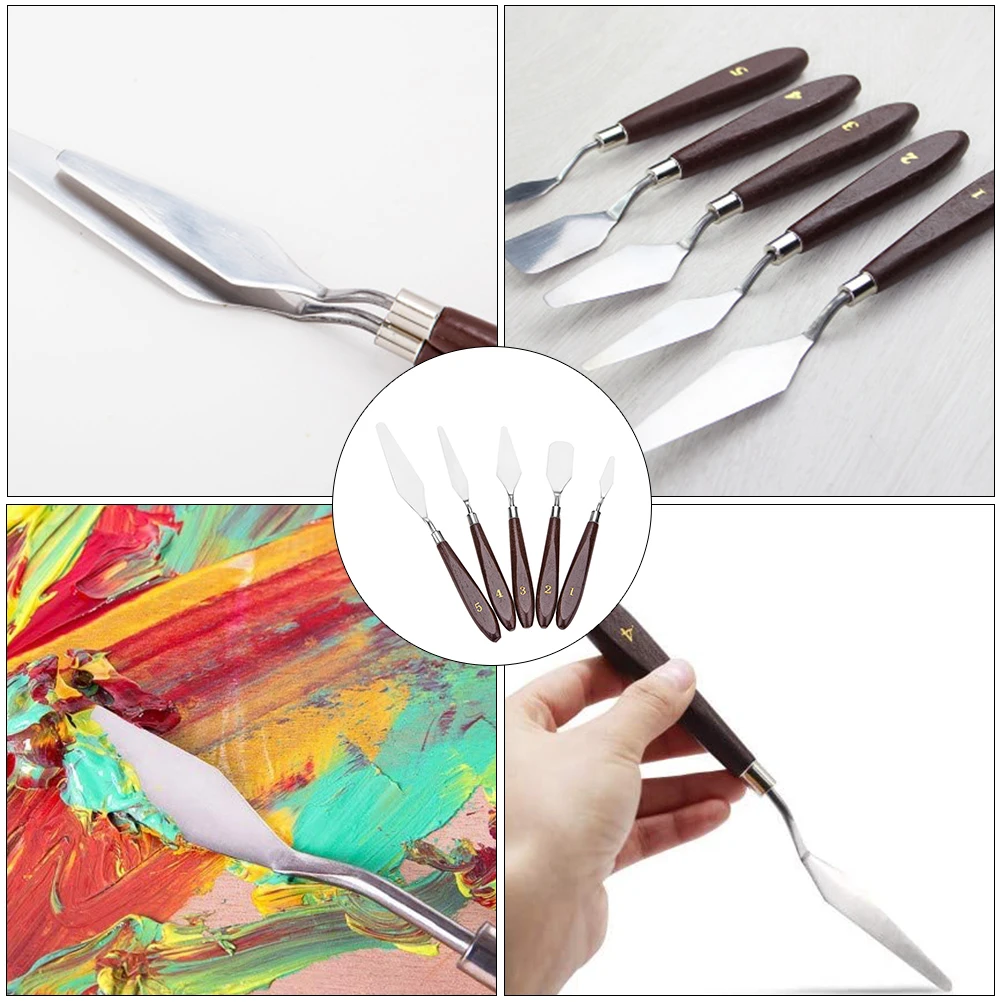 

6pcs Oil Painting Scrapers Stainless Steel Canvas Drawing Tools Art Supplies Lightweight Painting Spatulas for Clay Pigment