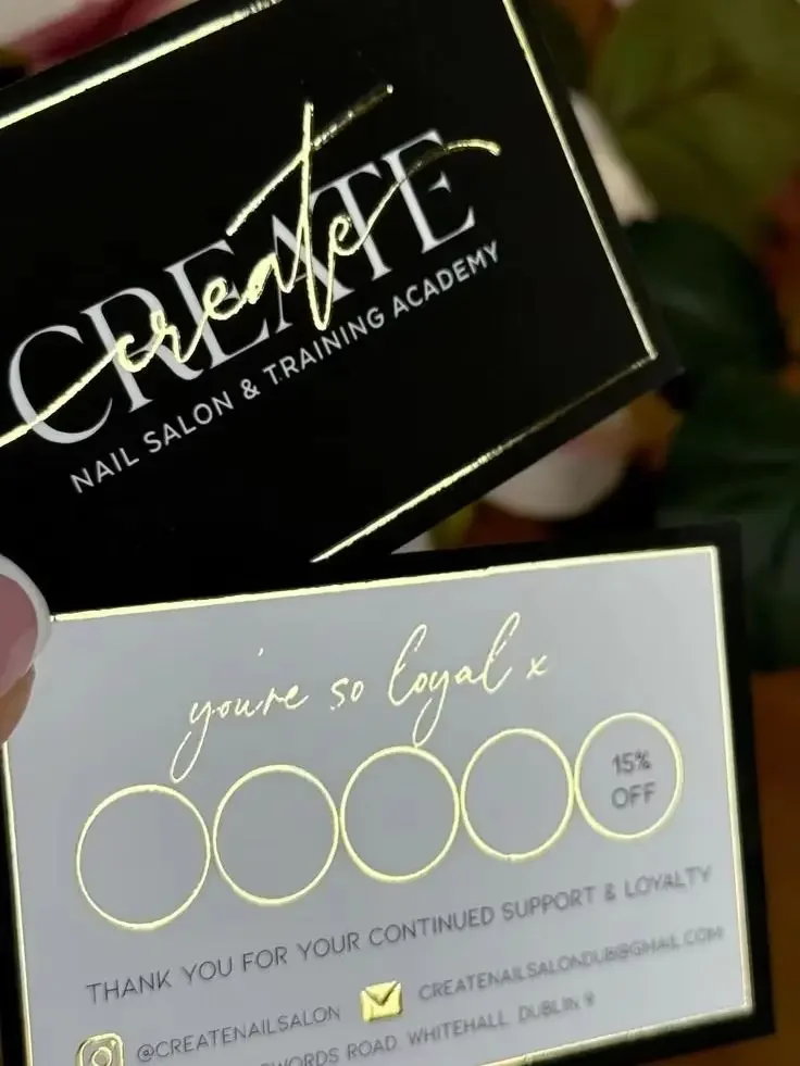 Elegant Luxury Nail Salon Loyalty Card with Gold Foil Design Black Reward Card for Manicure Studio Business Cards