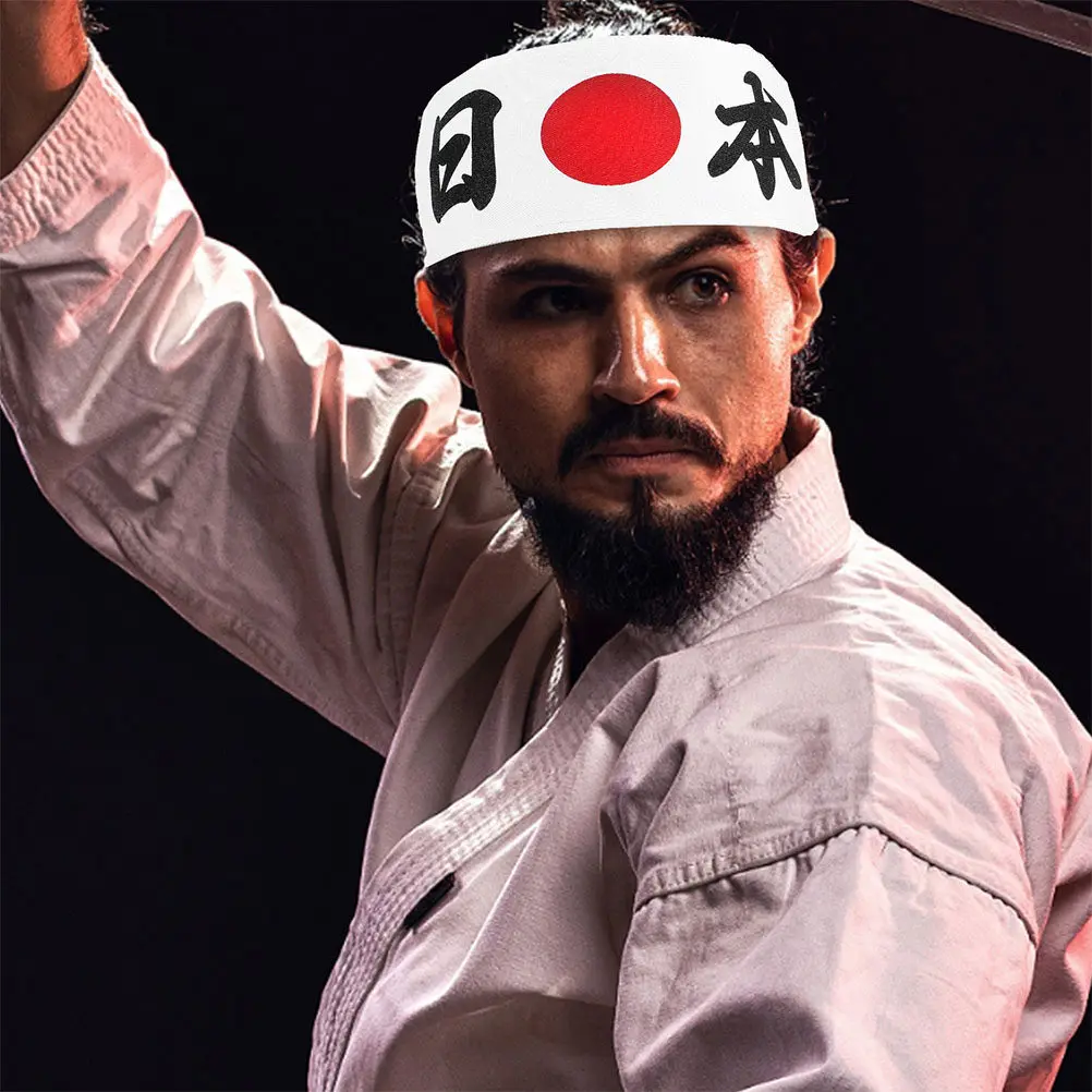 8Pcs Japanese Ninja Print Headband Sweat Absorbent Breathable Adjustable Karate Sushi Chef Samurai Cosplay Costume