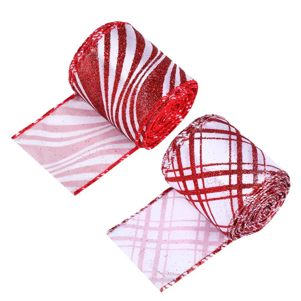 Red and White Wrapping Supplies DIY Craft Wired Edge Ribbon Christmas Bows Room ornament Christmas Tree Decorations