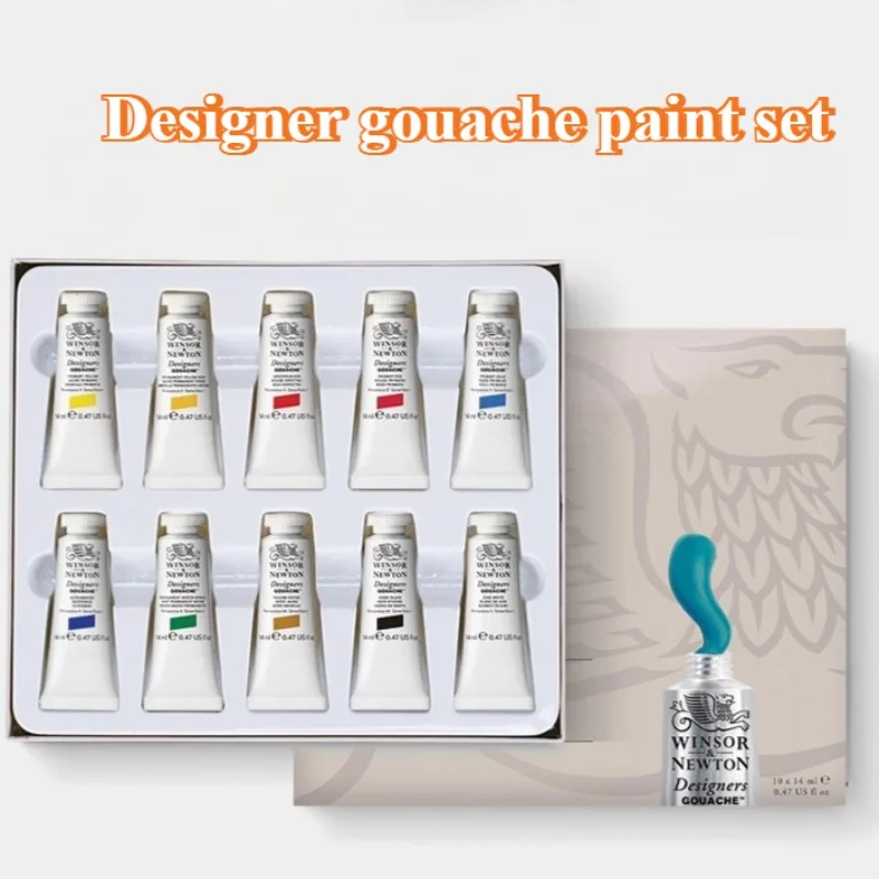 10-color 14ml Windsor Newton Designer Gouache Paint Set Artist Hand-drawn Comics Illustrations Coloring Wall Painting Watercolor