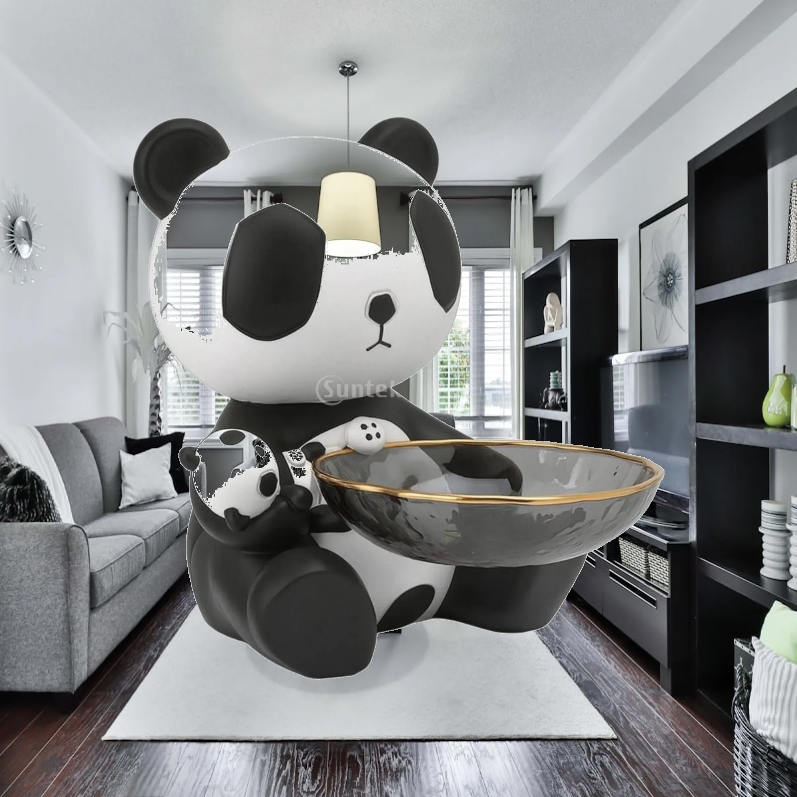 Decorative Tray Resin Panda Valet Bowl Gold Rim Modern Home Decor Organizer for Entryway