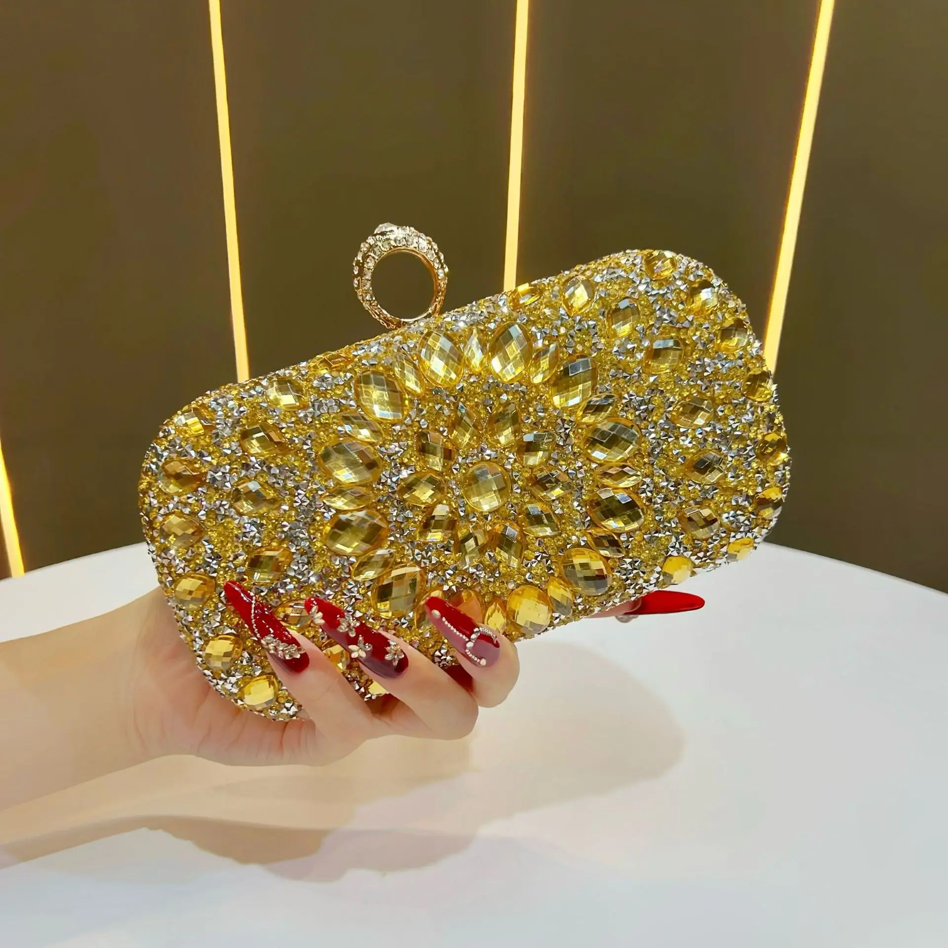 Sac de soirée en strass pour femmes, pochette entièrement en cristal, portefeuille élégant pour fête, Banquet, Mini sac à bandoulière pour événements de Cocktail