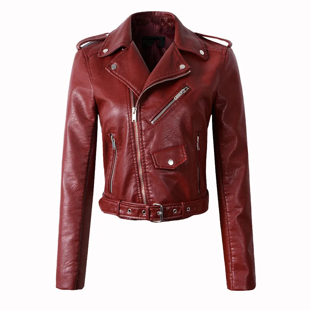 Women's Casual Versatile Short Style  High Quality Pu Washed Leather Solid Color Jacket