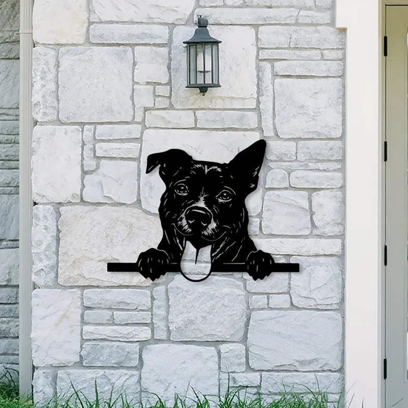 Pit Bull Metal Wall Art Iron Dog Sculpture Ranch Western Room Hanging Mural Pet Lover Gift Animal Decor