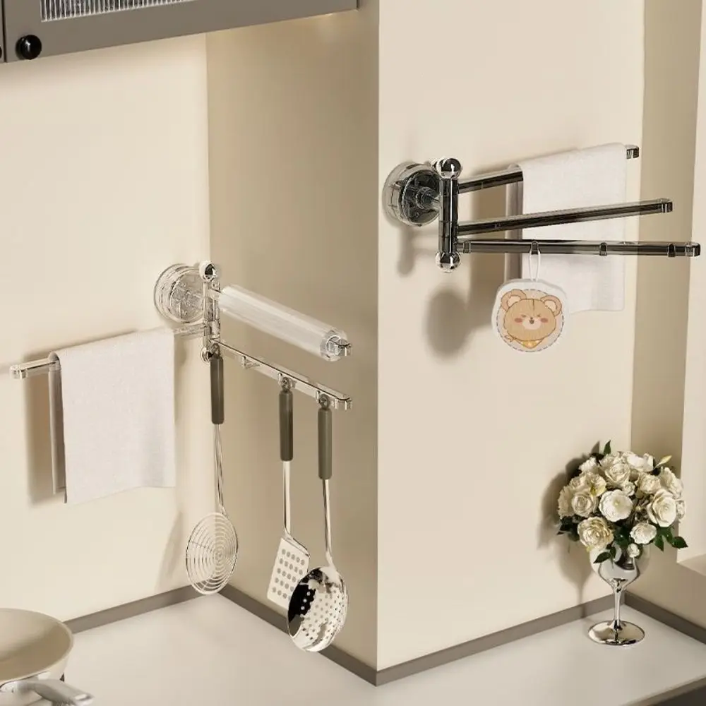 

180 ° Вращающаяся настенная вешалка для полотенец с присосками, 3-секционная, без сверления, складная, для ванной комнаты, для полотенец и кухонных салфеток