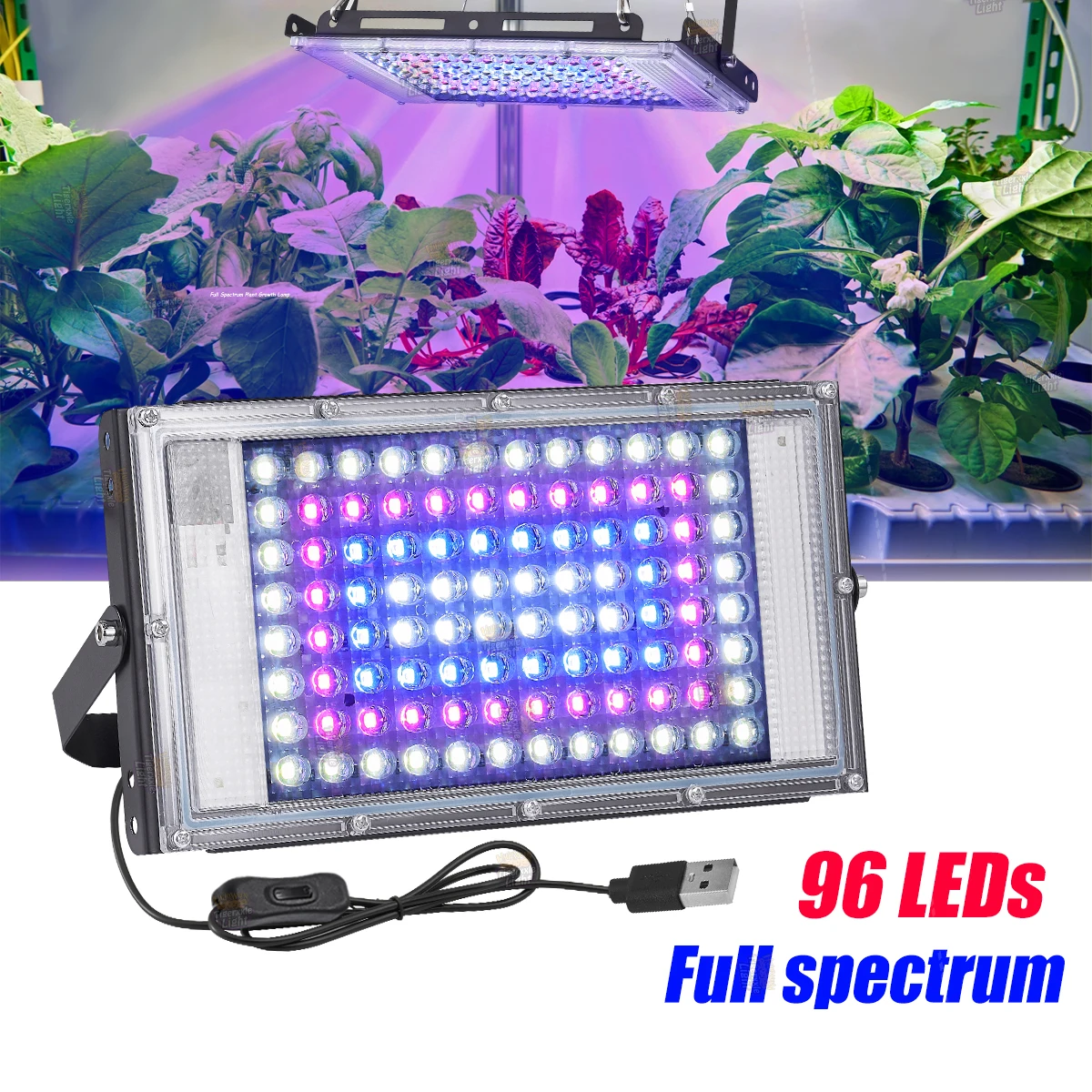 96 LED Pianta Coltiva La Luce Phyto Lampade Led Spettro Completo Proiettore in Coltivazione per Crescita Idroponica in Serra Alimentato tramite USB
