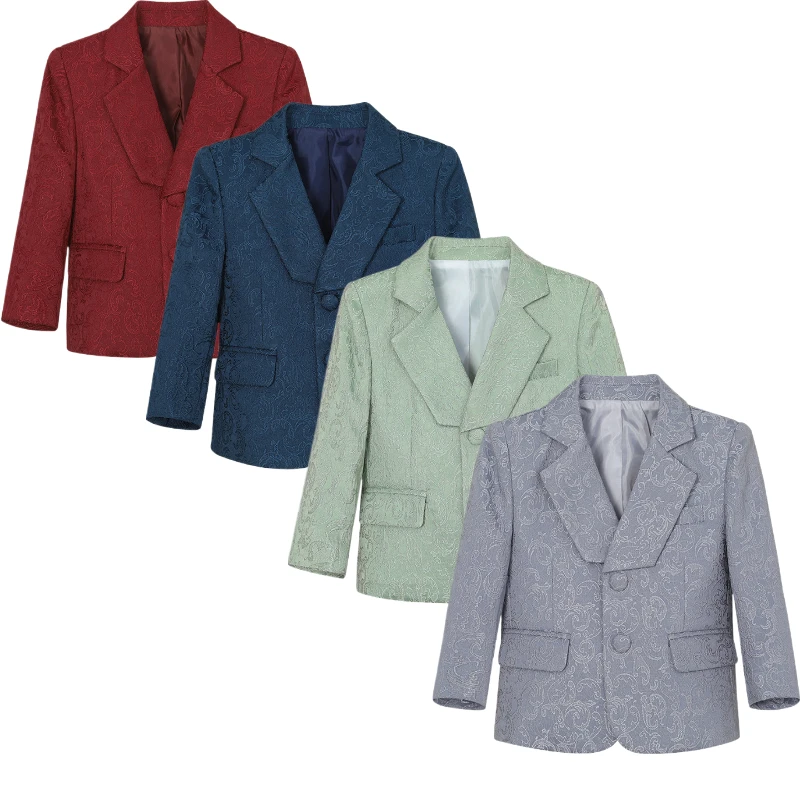

Teen Kids Blazer Elegant Floral Embossed Two-Button Lapel Design Formal Suit Jacket for Boys Weddings Birthday Shoots Outerwear
