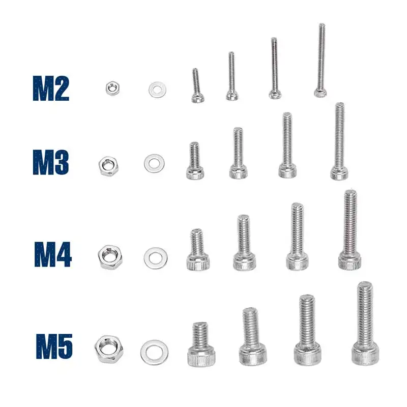 304 Stainless Steel Screw and Nut Washer Assortment Kit M2 M3 M4 M5 Hex Socket Head Cap Screw Nut 1220pcs with Four Hex Wrenches