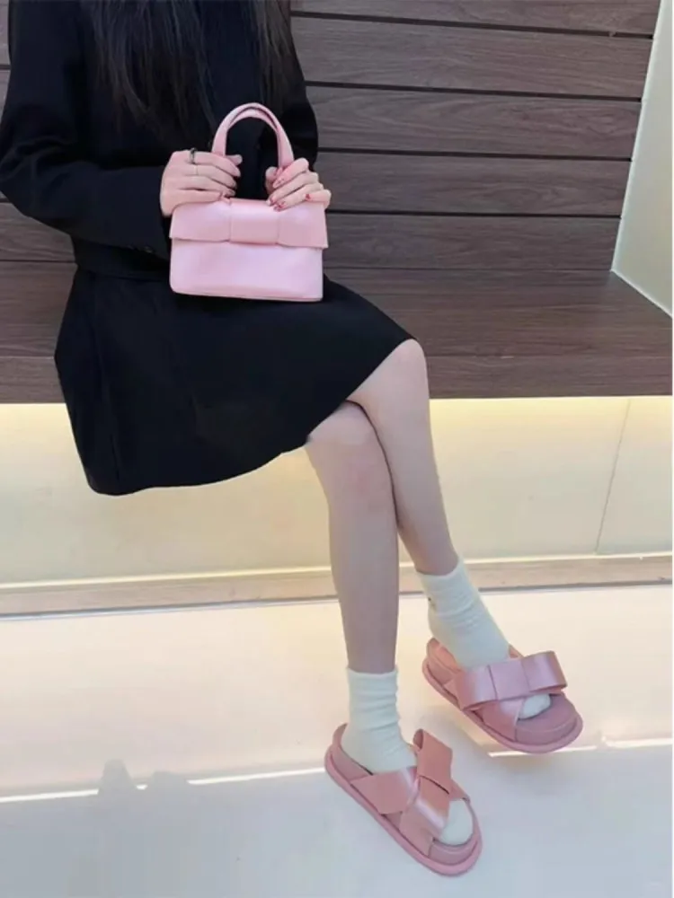 

Pink Satin Knot Crossbody Bag Women's Handbag White Tiya 2025 New Design Korean Sle Casual Single oulder Bag