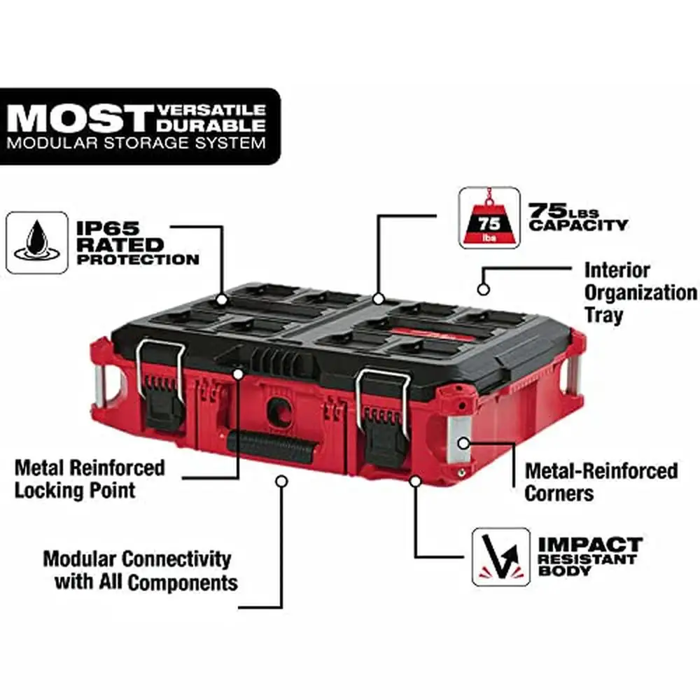 Packout Tool Box 22 in. IP65 Weather Seal 75lbs Weight Capacity Modular Storage System Organizer Tray Metal Reinforced Corners