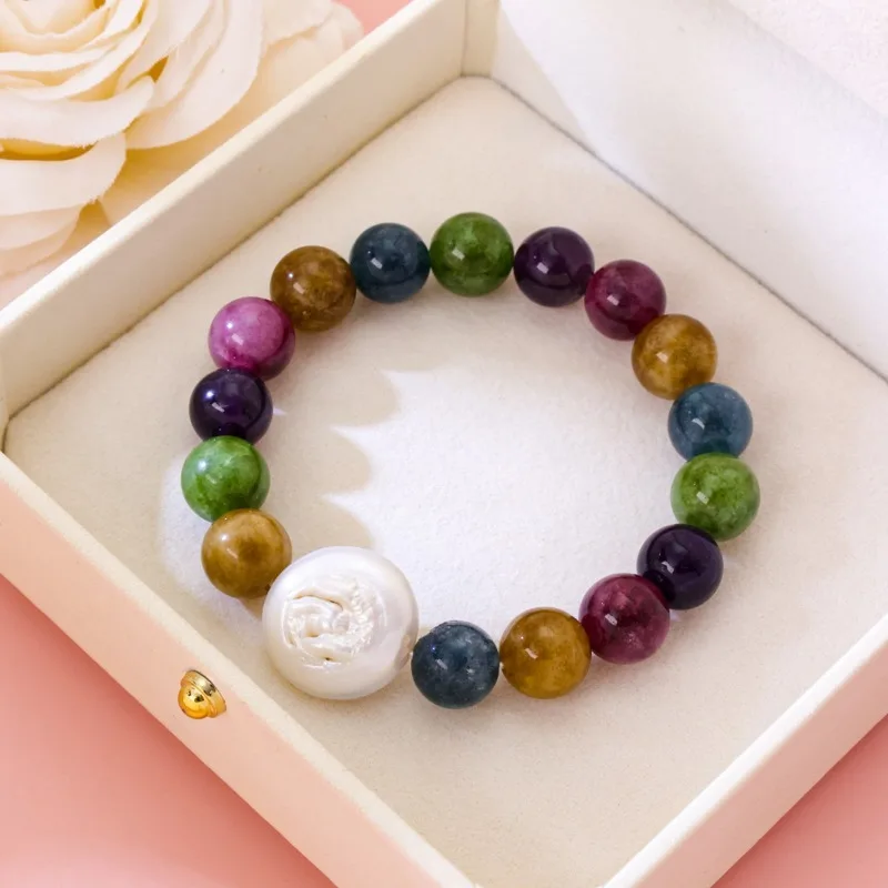 Classica Ethnic Style Colorful Agate Bracelet Elegant Light Luxury Niche Style Baroque Pearl Elastic Bracelet