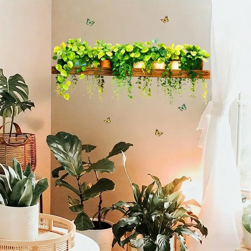 Green Plant Butterfly Wall Decals Removable Vivid Leaves Hanging Stickers for Entryway Home Wall Aesthetic Decor