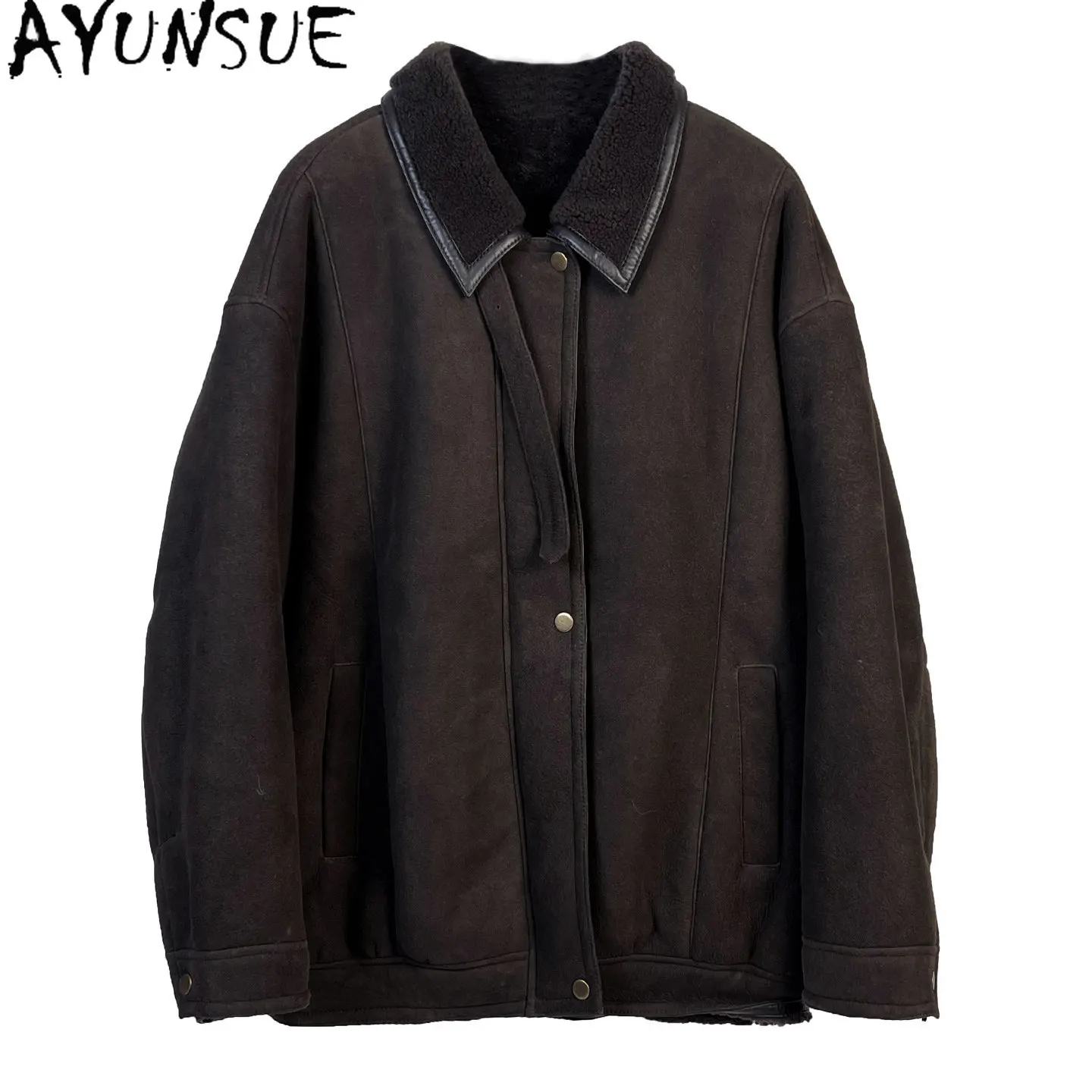 AYUNSUE Natural Sheepskin Fur Coat for Women Fashion Real Leather Jacket Winter Clothes Woman Short Style 2026 Пальто Женское