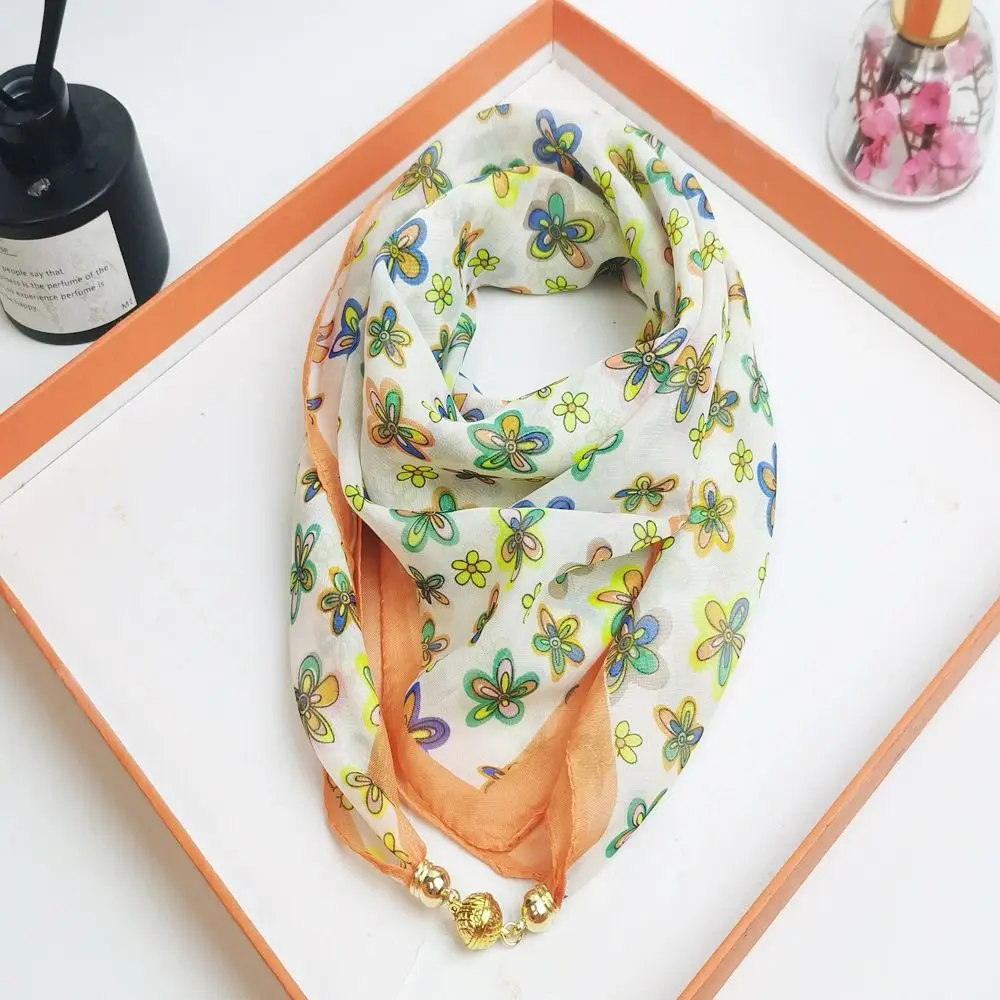 

Fashion Magnetic Buckle Women's Neck Scarf Chiffon Korean Style Square Scarf Luxury Small Silk Scarf Spring