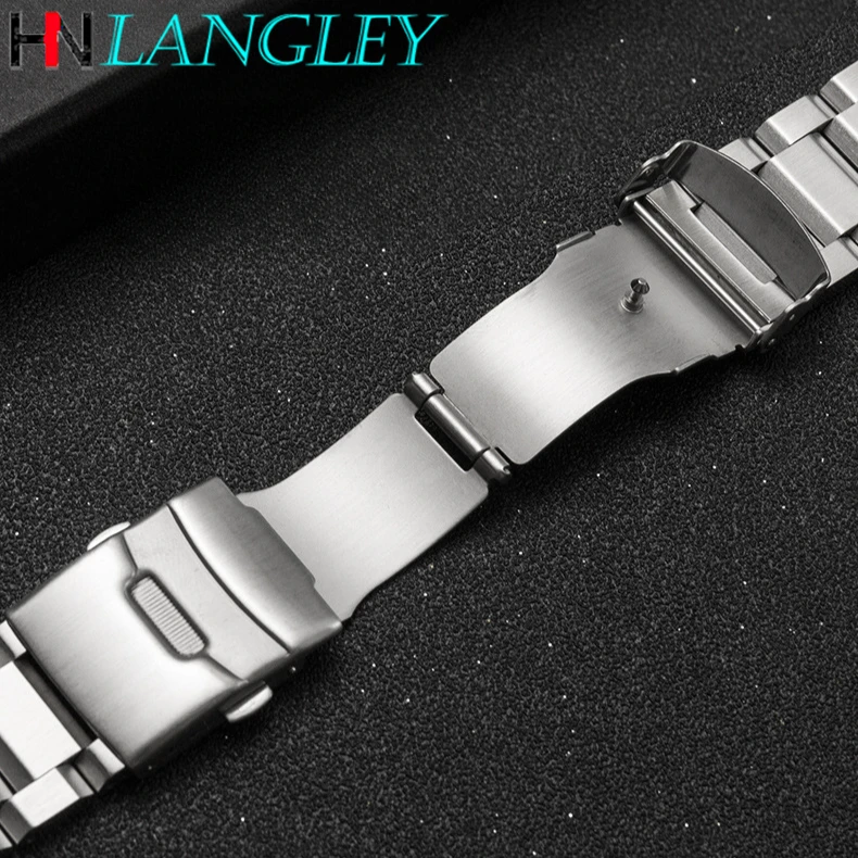 18/19/20/21/22/23/24/25 Mm Watch Band Strap Three Beads Stainless Steel Solid Belt Side Press Folding Buckle Watch Men Strap